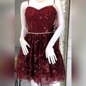 Jodi Kristopher Wine and Silver Cocktail Dress